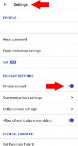 funimate-how-to-set-account-private